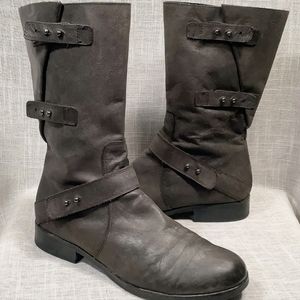 Eileen Fisher Distressed Brown Leather Mid calf Boots